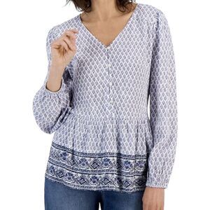 Style &‎ Co Tunic Top Women's Size XXL Blue/white Relaxed Beach Long Sleeves